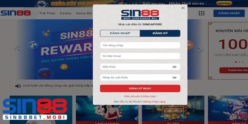 Quá trình đăng ký tài khoản tại Sin88 chỉ mất khoảng 2 phút